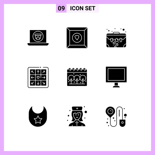 Set Modern Icons Sysymbols Signs Computer Calender Brief Earth Game — Vector de stock