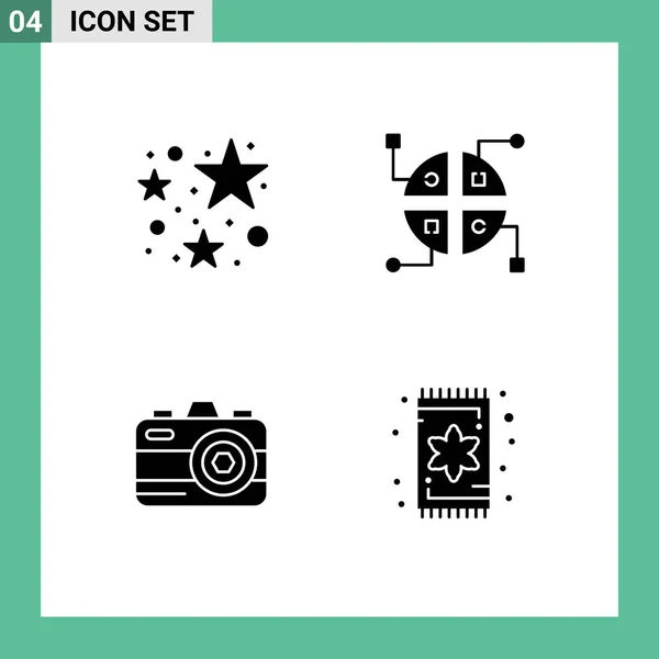 4ユニバーサルソリッドグリフ記号誕生日 カーペット カメラ インテリアのシンボル編集可能なベクトルデザイン要素 — ストックベクタ