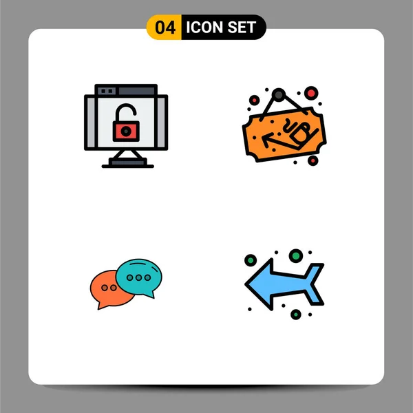 Pictogram Set Simple Filledline Flat Colors Data Chatting Security Shop — 스톡 벡터