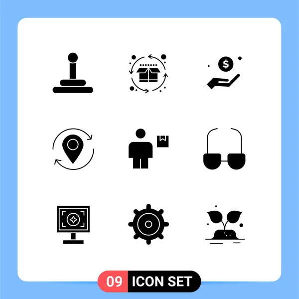 Pictogram Set Simple Solid Glyphs Body Pin Hand Marker Location — Stock Vector