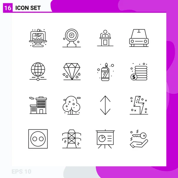 Set Modern Icons Sysymbols Signs Vehicles Speech Target Board Seminar — Vector de stock