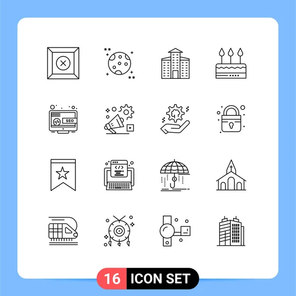 Symboles Icône Universelle Groupe Contours Modernes Marketing Seo Construction Bureau — Image vectorielle