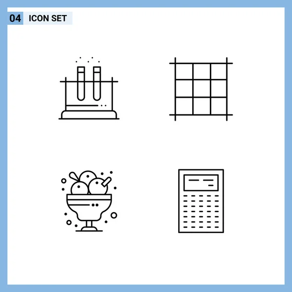 Universele Lijntekens Symbolen Van Lab Restaurant Wetenschap Dessert Rekenmachine Bewerkbare — Stockvector