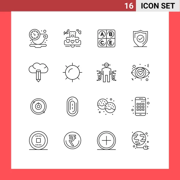 ユーザーインターフェイス16の基本的な概要鉛筆 保護編集可能なベクトルデザイン要素のパック — ストックベクタ