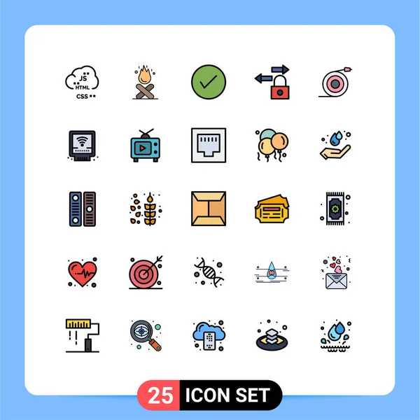 Vector Icon Pack Line Signs Symbols Curved Lock Fire Data — 스톡 벡터