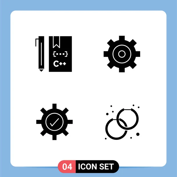 Group Solid Glyphs Signs Symbols Setting Develop Gear Accessorize Editable — Stock Vector