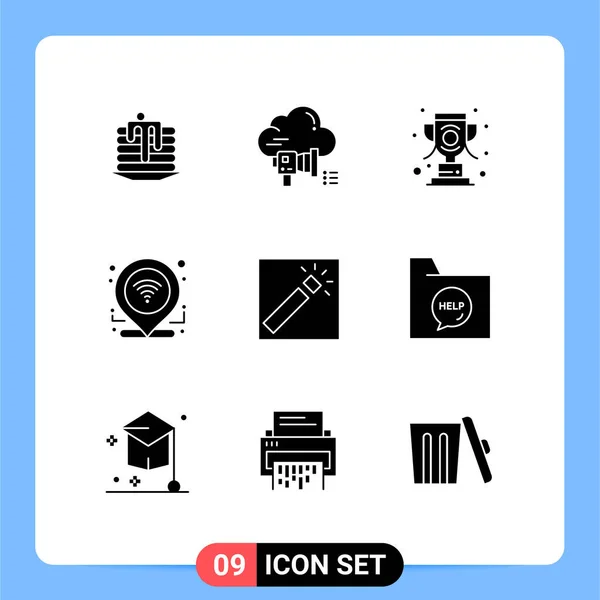 Pictogram Set Simple Solid Glyphs Photo Location Announcement Gps Winner — 스톡 벡터