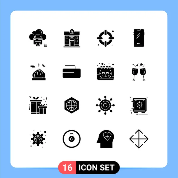 Universal Solid Glyph Signs Symbols Mosque Android Stare Mobile Phone — стоковый вектор