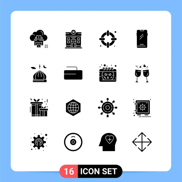Universal Solid Glyph Signs Symbols Mosque Android Stare Mobile Phone — 스톡 벡터