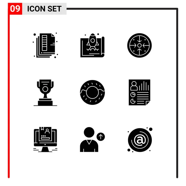 Pictogram Set Van Eenvoudige Solid Glyphs Van Award Job Marketing — Stockvector