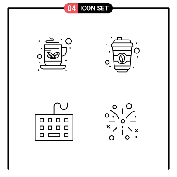 現代的な4つのファイルラインフラットカラーのセット朝食 スターバックス キーボードの写真編集可能なベクトルデザイン要素 — ストックベクタ