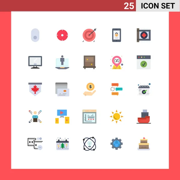 25個の現代的なフラットカラー記号とWebプリントメディア用のシンボル クリニック セキュリティ ビジネス モバイル 暗号化可能なベクトルデザイン要素など — ストックベクタ