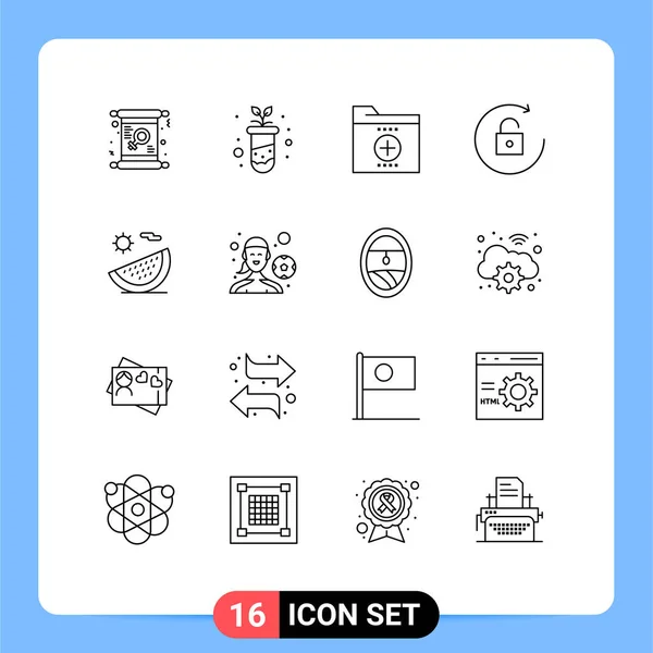 16海滩 文件夹可编辑向量设计元素的现代标志和符号用户界面大纲包 — 图库矢量图片