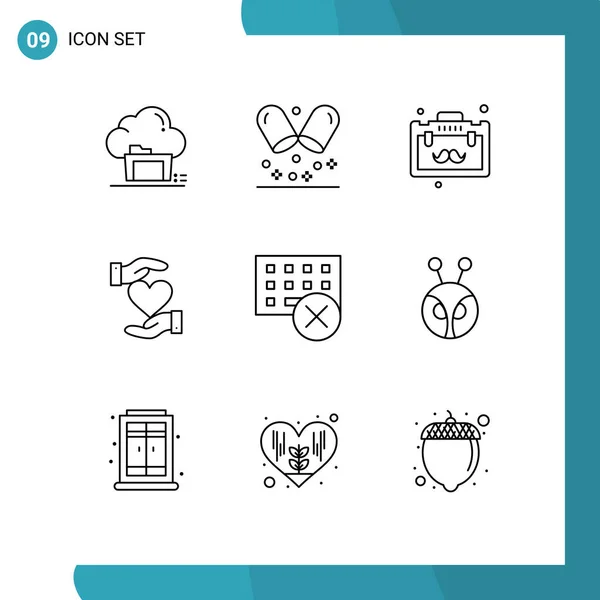 Mobile Interface Outline Set Pictograms Computers Favorite Briefcase Hand Heart — Stock Vector