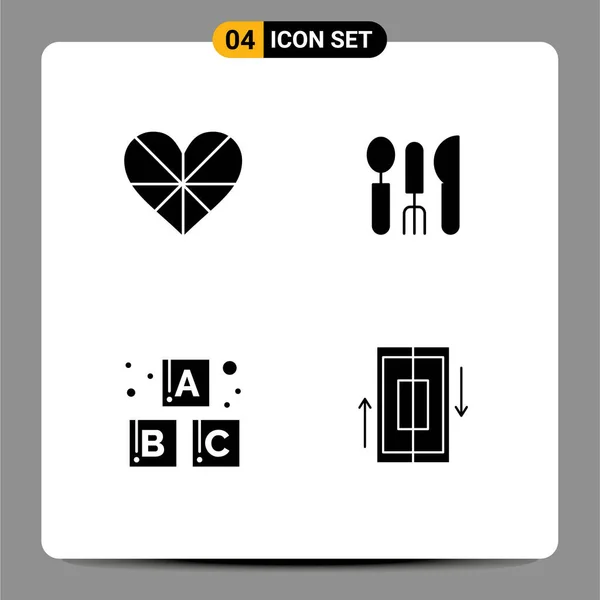 Pack Creative Solid Glyphs Heart Alfabet Favorite Hotel Blocks Bewerkbare — Stockvector