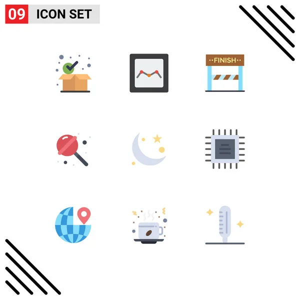 Set Vector Flat Colors Grid Moon Crescent Line Sweets Lollipop — Vector de stock