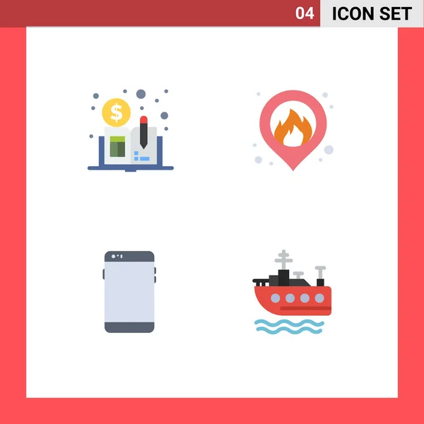 Set Commercial Flat Icons Pack Currency Huawei Fire Phone Ship — Vector de stock