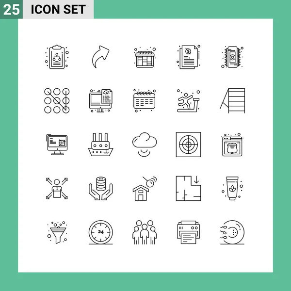 Mobile Interface Line Set Pictograms Pattern Ram Workflow Memory Chip — Vector de stock