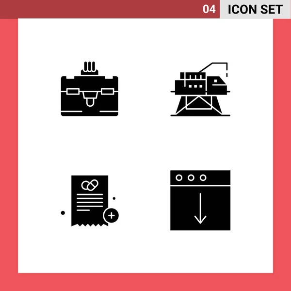 Pictogram Set Simple Solid Glyphs Bag Medical Construction Platform App — Stock Vector