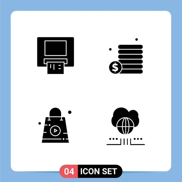 Stock Vector Icon Pack Mit Zeilenzeichen Und Symbolen Für Geldautomat — Stockvektor