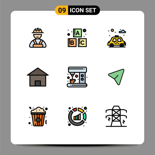 Set Modern Icons Symbols Signs Arrow Machine Car Coffee House — Stock Vector