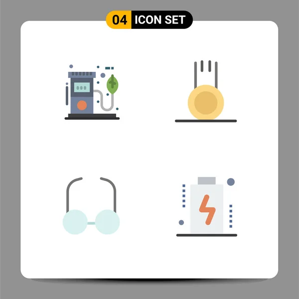 Set Commercial Flat Icons Pack Eco Glasses Pump Football View — Archivo Imágenes Vectoriales