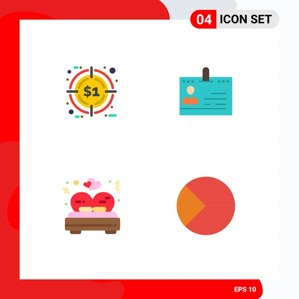 Set Commercial Flat Icons Pack Discount People Target Contacts Bed — Vector de stock