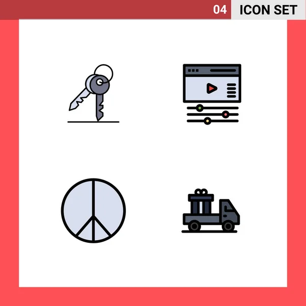 Universal Icon Symbols Group Modern Filledline Flat Colors Key 비디오 — 스톡 벡터