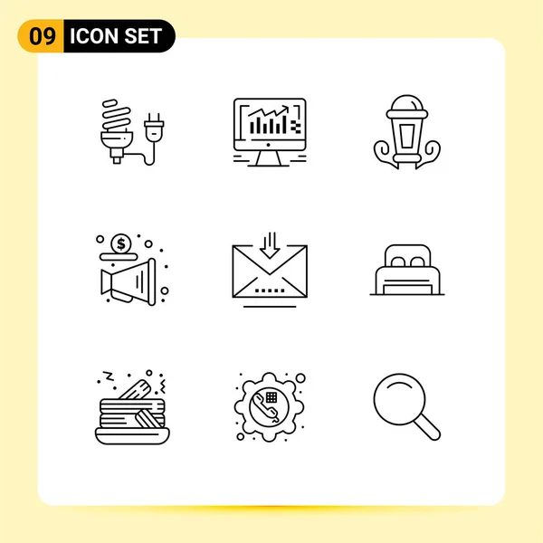 Set Modern Icons Sysymbols Signs Money Megaphone Business Advertising Lamp — Archivo Imágenes Vectoriales