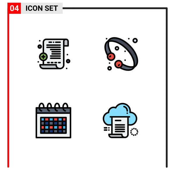 医療報告書 スケジュール ファッション ファイルの4ユニバーサルシンボルのFilledlineフラットカラーパック編集可能なベクトルデザイン要素 — ストックベクタ