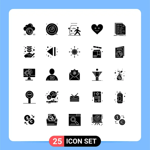 Mobile Interface Solid Gyph Set Pictograms Happy Love Solar System — Vector de stock