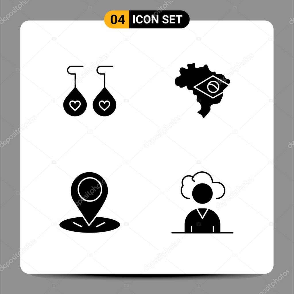 Universal Icon Symbols Group of 4 Modern Solid Glyphs of earing, cloud, map, gps, person Editable Vector Design Elements