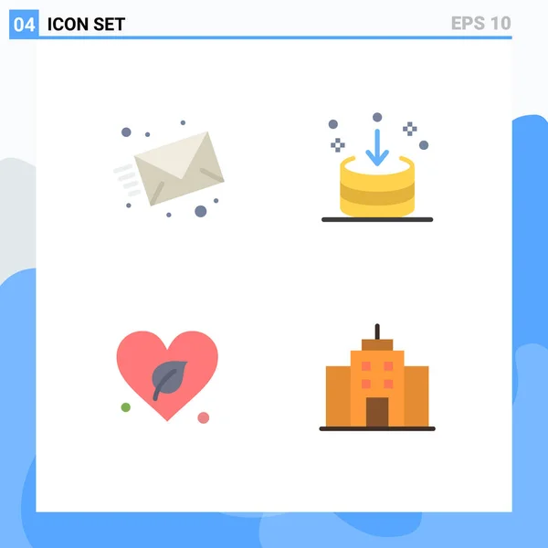 Set Commercial Flat Icons Pack Email Heart Web Download World — Vector de stock