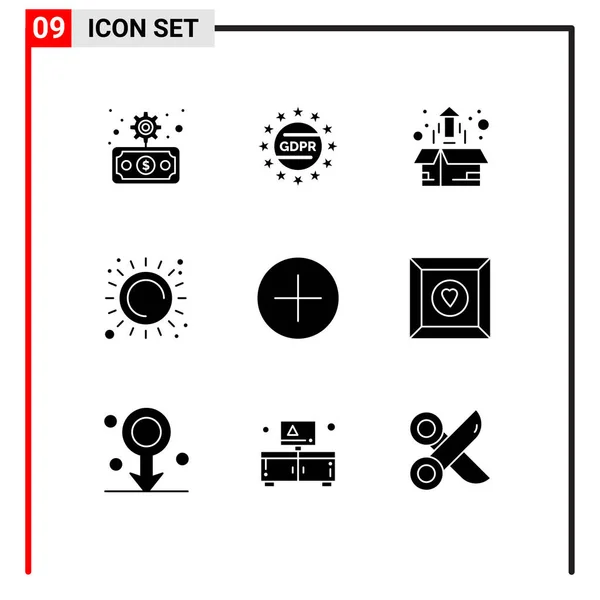 Universal Icon Symbols Group Modern Solid Glyphs Add Sunlight Box — Vetor de Stock