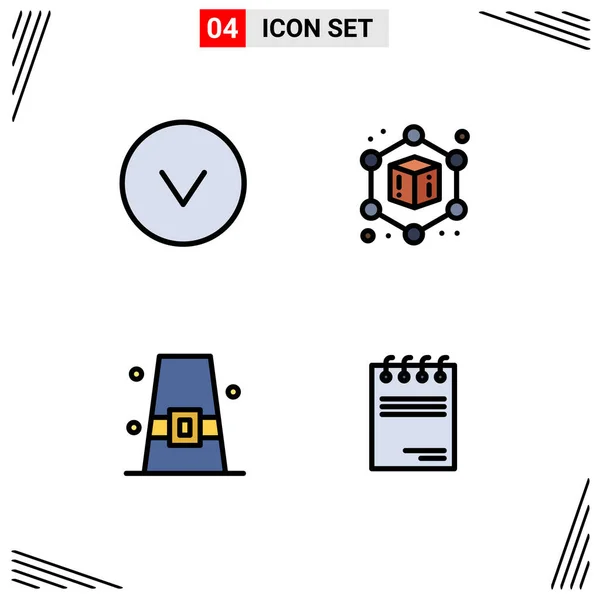 Creative Icons Modern Jelek Szimbólumok Nyíl Kalap Kocka Csat Dokumentum — Stock Vector