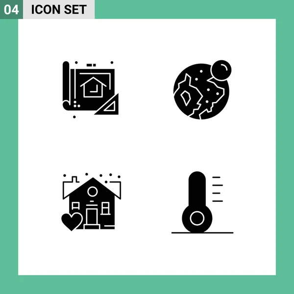 Mobile Interface Solid Glyph Set Pictograms Plan Estate Planning Globe — Stockový vektor