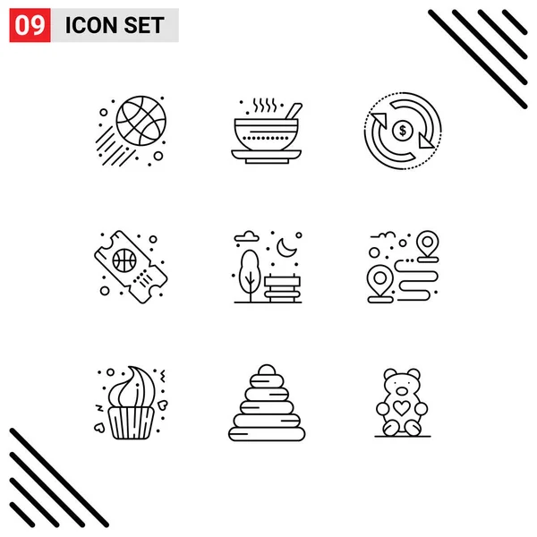 Creative Icons Modern Signs Sysymbols City Ticket Circulation Sport Money — Vector de stock