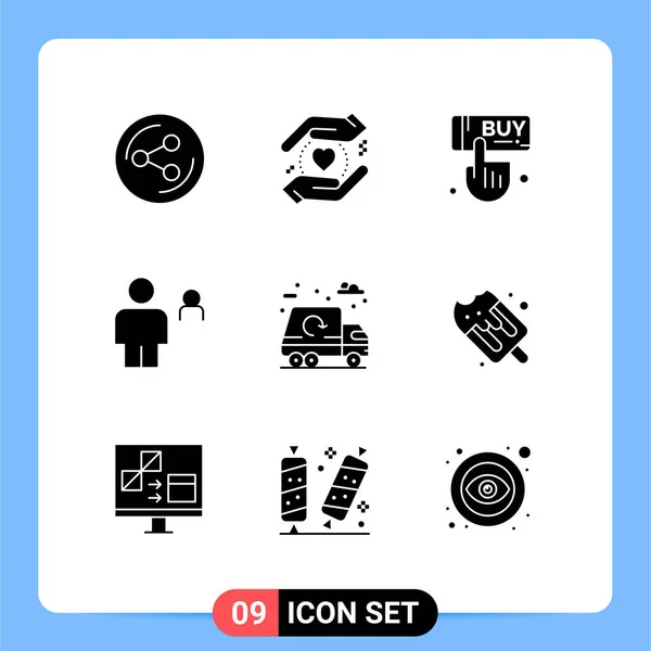 Solid Glyph Pack Universal Symbols Garbage City Click Person Human — Stockvector