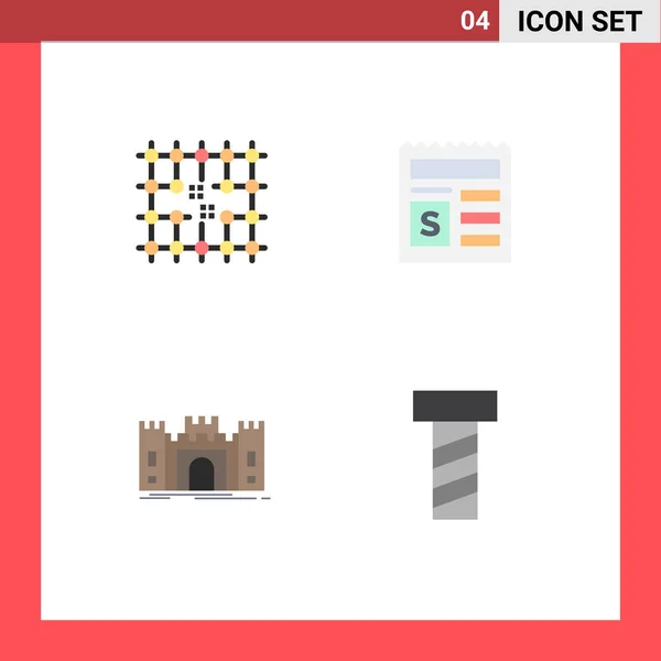 Set Commercial Flat Icons Pack Chip Castle Grid Money Fort — Stock Vector