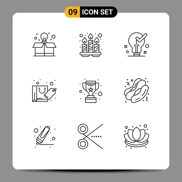 Mobile Interface Outline Set Pictograms Trophy Sale Idea Shopping Bag — Vector de stock