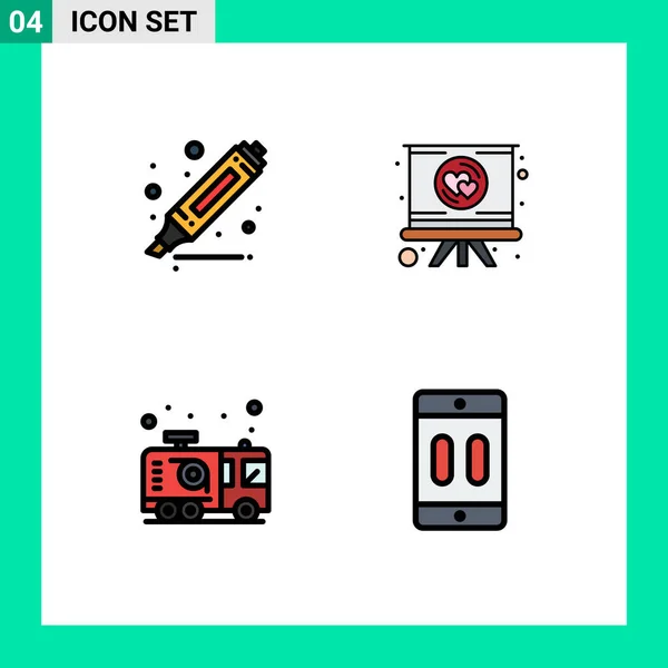 Pictograma Conjunto Cores Simples Filledline Plana Desenho Fogo Coração Romance — Vetor de Stock