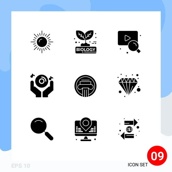 Skupina Modern Solid Glyphs Set Architecture Party Web Music Editable — Stockový vektor