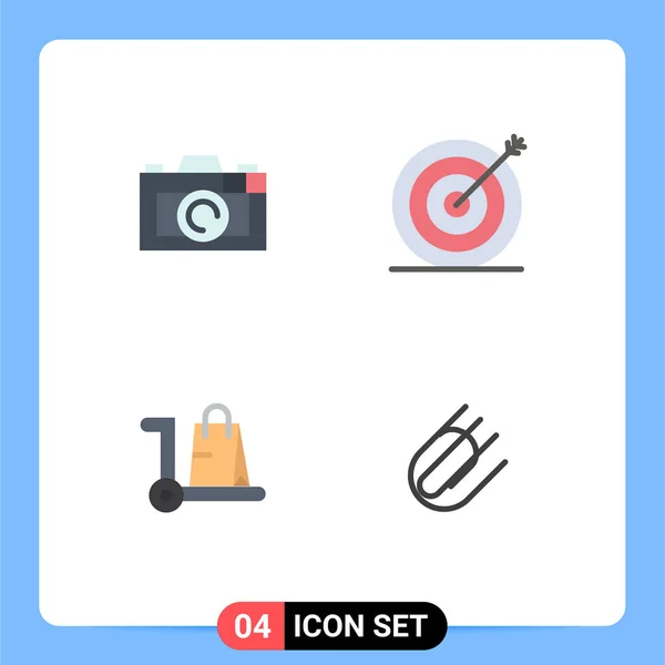 Ícones Planos Vetores Temáticos Símbolos Editáveis Câmera Mercado Criativo Alvo — Vetor de Stock