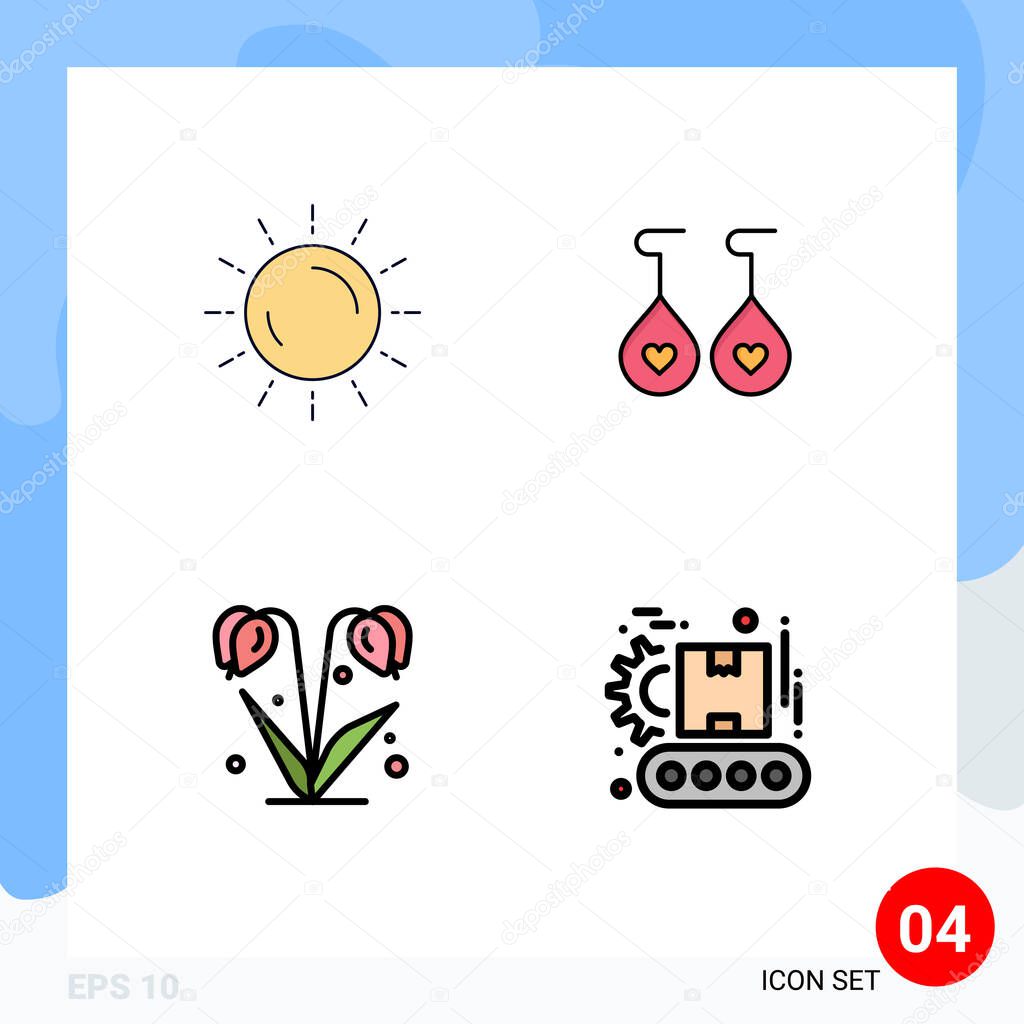 User Interface Pack of 4 Basic Filledline Flat Colors of sun, floral, sunrise, love, spring Editable Vector Design Elements