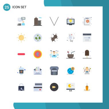 25 Evrensel Düz Renk İşaretleri İş, çevrimiçi çalışma, ofis, ışık, ampul Düzenlenebilir Vektör Tasarım Elemanları