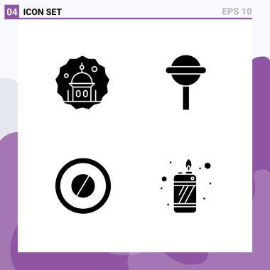 Cami, tıp, bayram, chupa, ateş Kurgulanabilir Vektör Tasarım Elementleri için 4 Katı Şekil ve Sembolden oluşan bir grup