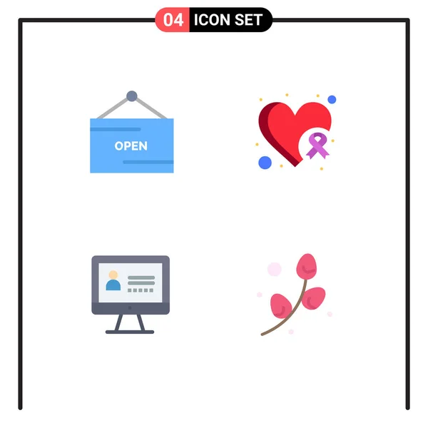 Set Vector Flat Icons Grid Commerce Internet Signboard Heart Plent — Archivo Imágenes Vectoriales