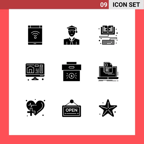 Universal Solid Glyphs Set Web Mobile Applications Business Home Learning — Διανυσματικό Αρχείο