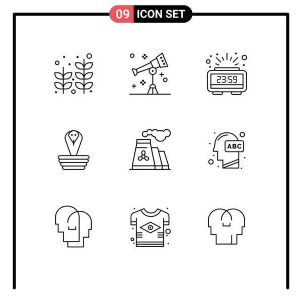Conjunto Icones Modernos Símbolos Sinais Para Poluição Rei Relógio Índia — Vetor de Stock