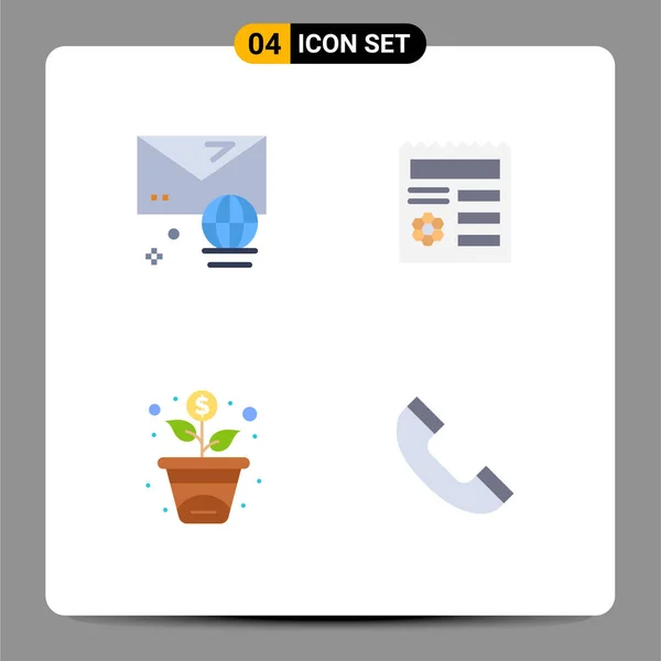 Icône Plate Paquet Symboles Universels Compte Croissance Message Manu Appel — Image vectorielle